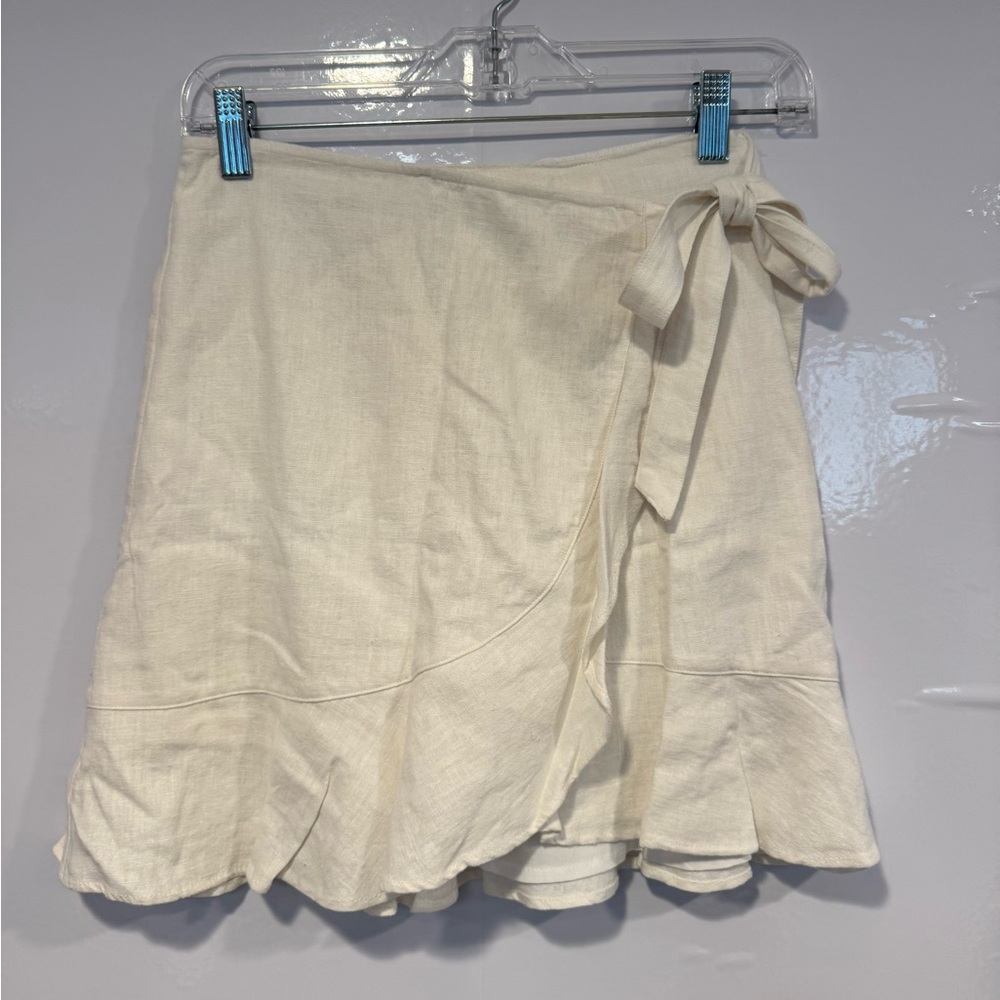 Abercrombie & Fitch Cream Asymmetrical Linen Blend wrap‎ Skirt